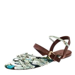 Pre Owned Louis Vuitton Two Tone Patent Leather And Leather Flat Sandals Size 39.5