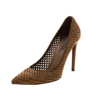 Pre Owned Louis Vuitton Brown Perforated Suede Eyeline Pointed Toe Pumps Size 38