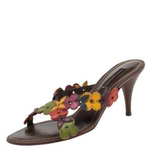 مملوكة مسبقًا Louis Vuitton Multicolor Floral Leather Slip On Sandals Size 37.5