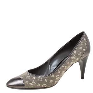 Pre Owned Louis Vuitton Grey Monogram Canvas Mini Leather Cap Toe Pumps Size 41