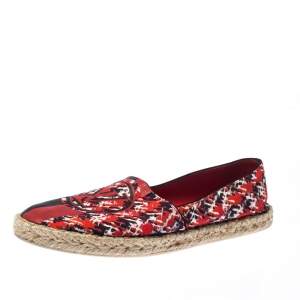 Pre Owned Louis Vuitton Red Abstract Print Fabric Slip On Espadrilles Size 37
