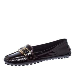 Pre Owned حذاء أوكسفورد لوفرز لوي فيتون جلد لامع عنابي مقاس 35