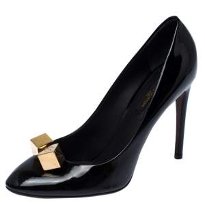 Pre Owned Louis Vuitton Black Patent Leather Cube Pumps Size 39