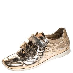Louis Vuitton Metallic Gold Monogram Mirror Tennis Shoes Size 37.5 
