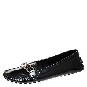 Pre Owned Louis Vuitton Black Patent Leather Oxford Loafers Size 38.5