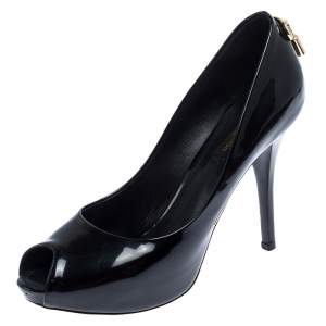 Pre Owned Louis Vuitton Black Patent Leather Oh Really! Peep Toe Platform Pumps Size 37