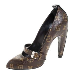 Pre Owned Louis Vuitton Monogram Canvas Pointed Toe Strap Pumps Size 37