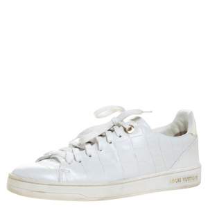 Louis Vuitton White Croc Embossed Leather Frontrow Low Top Sneakers Size 37