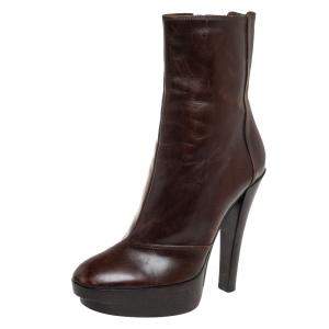 Pre Owned Louis Vuitton Brown Leather Platform Ankle Boots Size 37.5