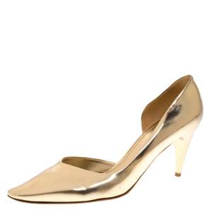 مملوكة مسبقًا حذاء كعب عالي لوي فيتون بطراز دورساي و بمقدمة مدببة جلد ذهبي مقاس 39.5