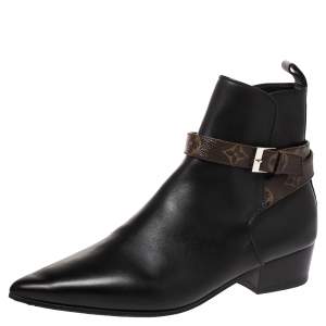 مملوكة مسبقًا Louis Vuitton Black Leather And Monogram Strap Charlotte Ankle Boots Size 39
