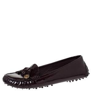 Pre Owned Louis Vuitton Burgundy Patent Leather Oxford Driving Loafers Size 38