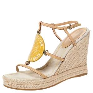 مملوكة مسبقًا Louis Vuitton Beige Vachetta Leather Divine Trunks And Bags Espadrille Wedge Sandals Size 38
