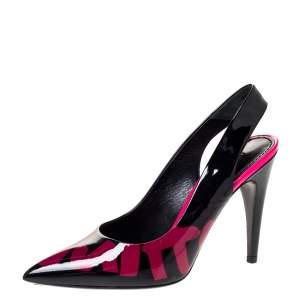 Pre Owned Louis Vuitton Black Patent Leather Graffiti Slingback Pointed Toe Pumps Size 38.5