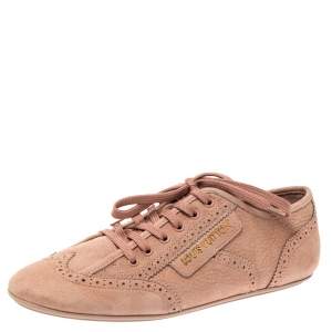Louis Vuitton Light Peach Nubuck Leather Lace Up Brogue Sneakers Size 39.5