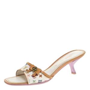 Pre Owned Louis Vuitton Multicolor Monogram Canvas and Leather Slide Sandals Size 36