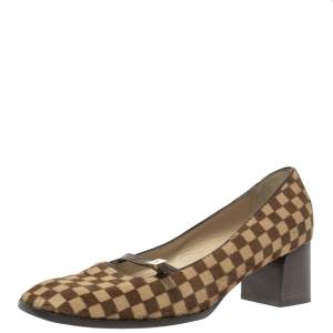 Pre Owned Louis Vuitton Brown/Beige Damier Pony Hair Pumps Size 38.5