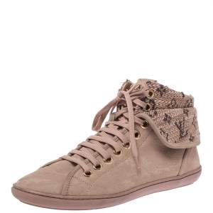 Louis Vuitton Beige Monogram Tweed & Nubuck Brea Sneaker Boots Size 38.5