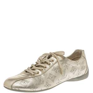 Louis Vuitton Metallic Gold Mahina Leather Trainers Sneakers Size 40.5