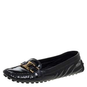 Pre Owned Louis Vuitton Dark Green Patent Leather Oxford Ballet Flats Size 37