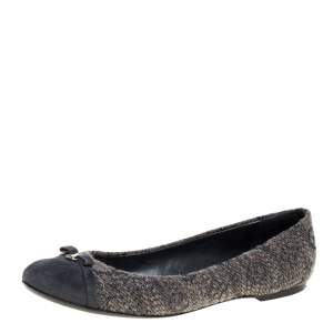 Pre Owned Louis Vuitton Grey Suede and Tweed Ballet Flats Size 40