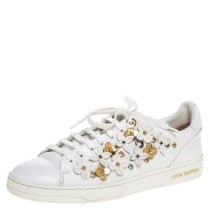 Louis Vuitton White Leather Frontrow Blossom Floral Embellished Low Top Sneakers Size 38
