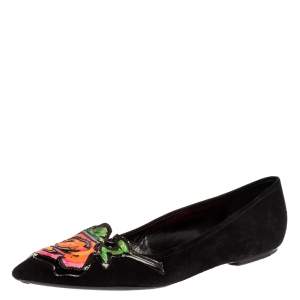 Pre Owned Louis Vuitton Limited Edition Black Suede Stephen Sprouse Rose Pointed Toe Ballet Flat Size 41