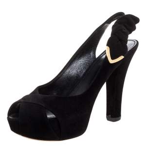 Pre Owned Louis Vuitton Black Suede Slingback Tonka Sandals Size 38