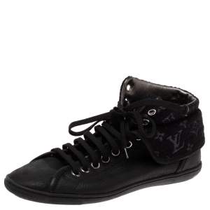Louis Vuitton Black Leather and Monogram Shimmery Canvas Brea Sneaker Boots Size 38