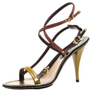 مملوكة مسبقًا Louis Vuitton Multicolor Croc Leather Buckle Detail Strappy Sandals Size 39