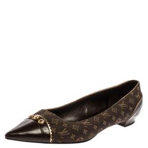 Pre Owned Louis Vuitton Brown LV Monogram Canvas Pointed Toe Flats Size 40