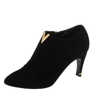 Pre Owned Louis Vuitton Black Suede V Bahiana Booties Size 36