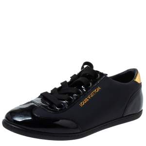 مملوكة مسبقًا Louis Vuitton Black Satin And Patent Leather Low Top Sneakers Size 37