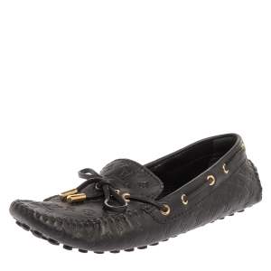 مملوكة مسبقًا Louis Vuitton Black Monogram Empreinte Leather Gloria Flat Loafers Size 38.5