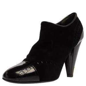 مملوكة مسبقًا Louis Vuitton Black Suede and Patent Brogue Leather Mia Ankle Boots Size 38