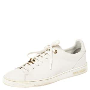 Louis Vuitton White Leather Frontrow Logo Embellished Lace Up Sneakers Size 38.5