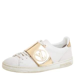 Louis Vuitton White/Gold Leather Frontrow Sneakers Size 37