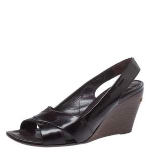 Pre Owned صندل لوي فيتون امارانت كعب روكي فتحة كعب جلد لامع عنابي مقاس 38.5