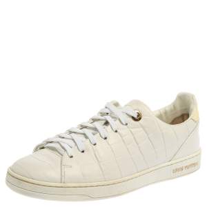 Louis Vuitton White Croc Embossed Leather Low Top Sneakers Size 37.5