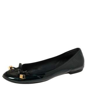 مملوكة مسبقًا Louis Vuitton Green Patent Leather Bow Ballet Flats Size 36