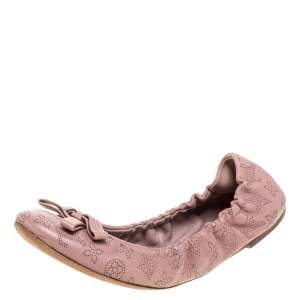 مملوكة مسبقًا Louis Vuitton Magnolia Monogram Mahina Leather Elba Scrunch Ballet Flats Size 37