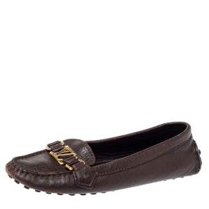 Louis Vuitton Brown Leather Oxford Slip On Loafers Size 37