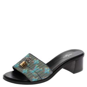 Pre Owned Louis Vuitton Multicolor Monogram Canvas Lock It Mule Sandals Size 37.5 