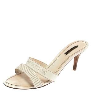 مملوكة مسبقًا Louis Vuitton White Patent Leather Perforated Open Toe Sandals Size 41