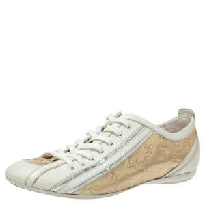 مملوكة مسبقًا حذاء رياضي لوي فيتون امبولشو�ن جلد ذهبي و أبيض مقاس 36.5