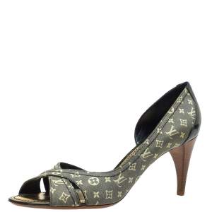 مملوكة مسبقًا Louis Vuitton Blue/Green Mini Lin Canvas And Patent Leather D'orsay Open Toe Pumps Size 40