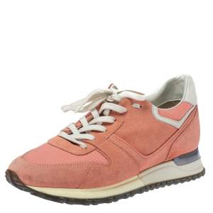 مملوكة مسبقًا حذاء رياضي لوي فيتون رباط علوي شبك و سويدي برتقالي زهري مقاس 37