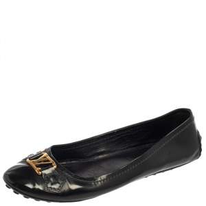 مملوكة مسبقًا Louis Vuitton Dark Grey Vernis Leather Oxford Ballet Flats Size 38.5