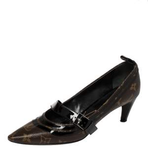 مملوكة مسبقًا Louis Vuitton Brown Monogram Canvas And Black Patent Leather Trims Star Power Pumps Size 37
