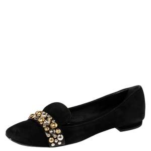 Louis Vuitton Black Suede Jeweled Smoking Slippers Size 39